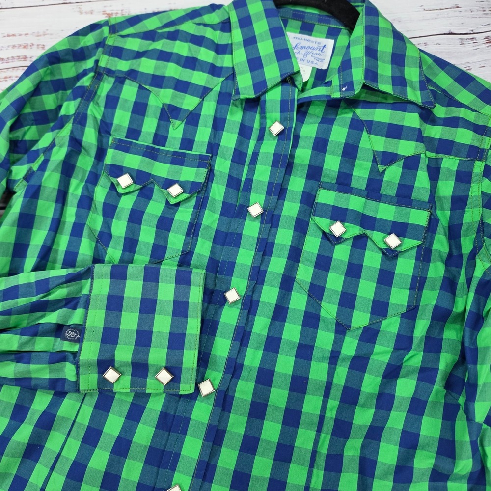 Rockmount Ranch Wear Shirt Mens S Green Gingham Excellent Pearl Snap Western